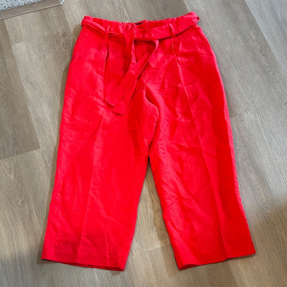 Ann Taylor Red Cropped Paperbag Waist Pants